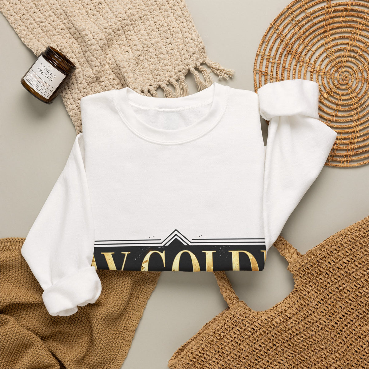 EverAfterWear Stay Golden sweatshirt - product mockup with gold streetwear design - alternate view