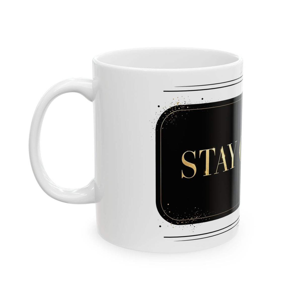 EverAfterWear Stay Golden Women's mug - ceramic coffee mug mockup with gold streetwear design - alternate view
