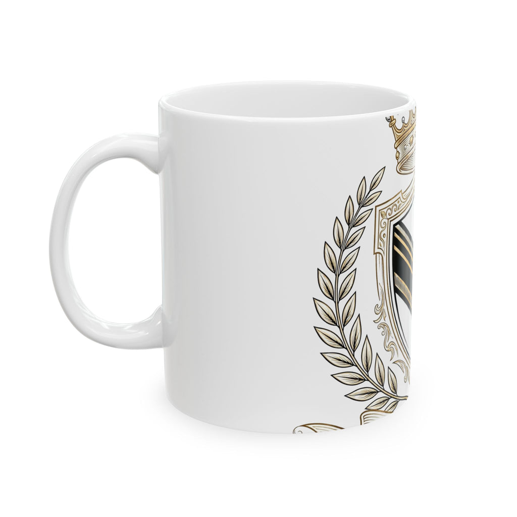 EverAfterWear Royal Crest MMXXVI Women's mug - ceramic coffee mug mockup with gold streetwear design - alternate view