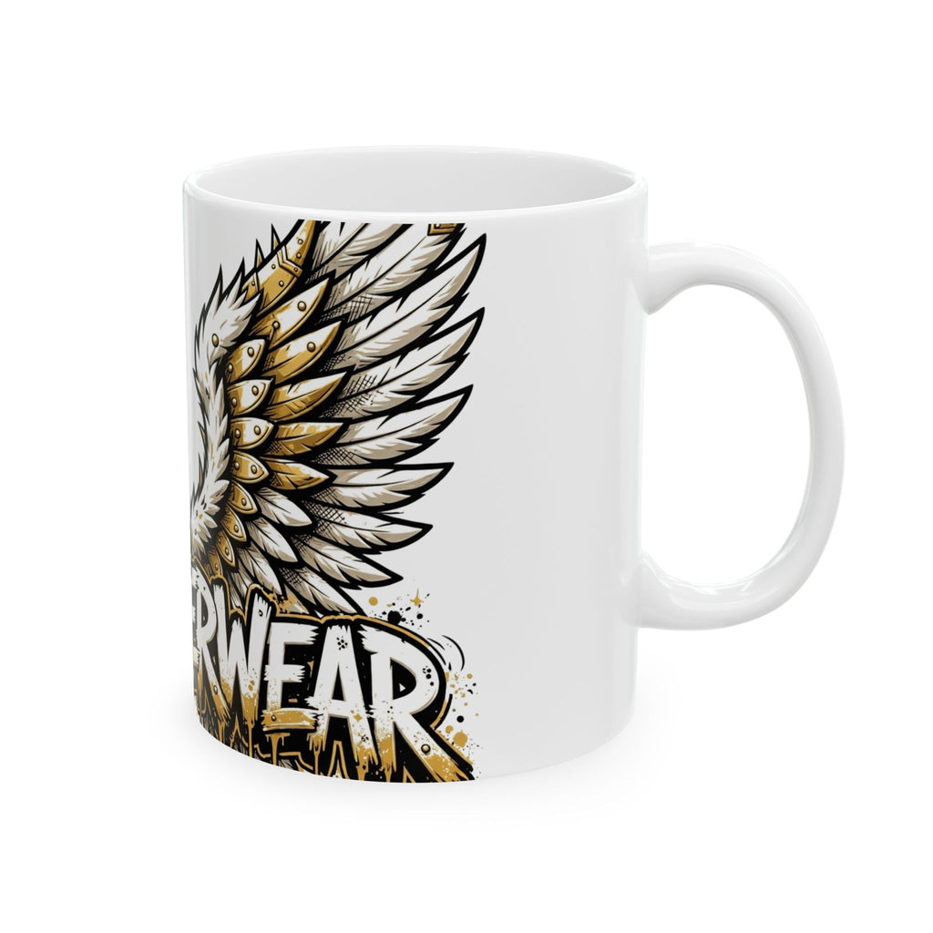 EverAfterWear Angel Wings Graffiti Men's mug - ceramic coffee mug mockup with gold streetwear design - alternate view