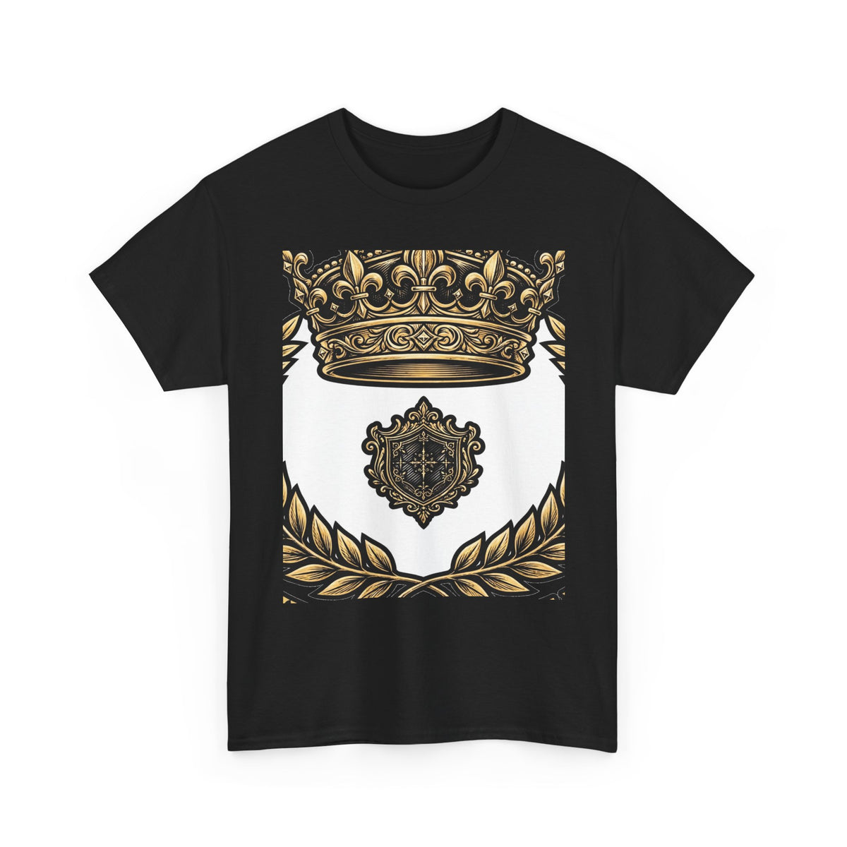 EverAfterWear Gold Crown Laurel Men's tee - product mockup with gold streetwear design - alternate view