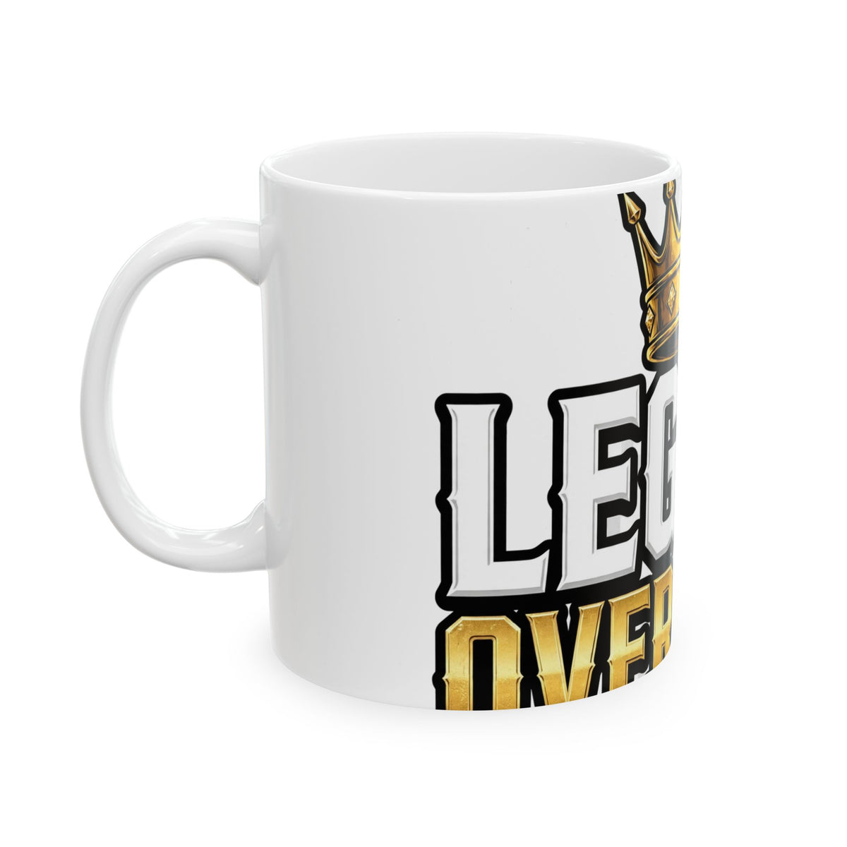 EverAfterWear Legacy Over Likes Men's mug - ceramic coffee mug mockup with gold streetwear design - alternate view