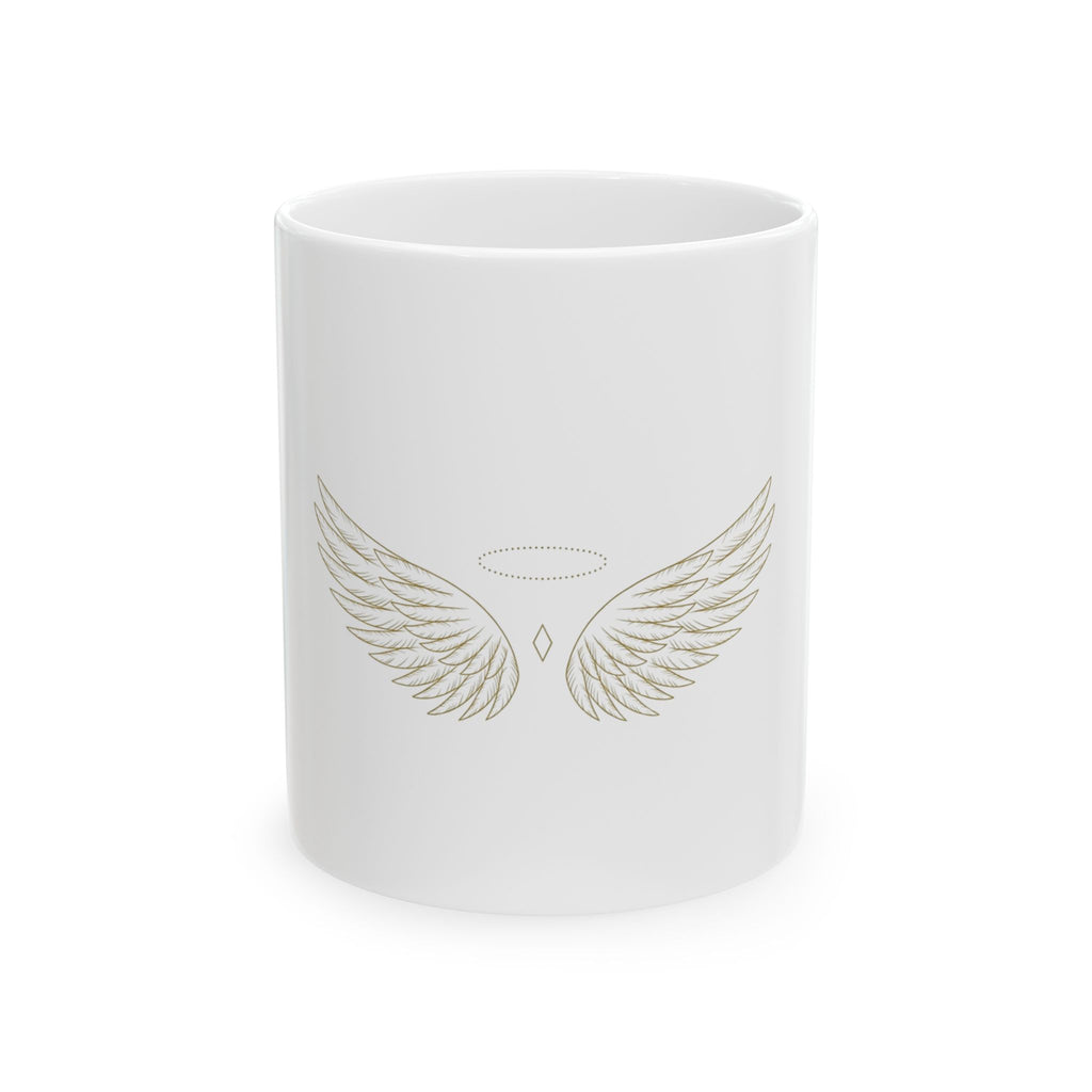 EverAfterWear Wing Outline Women's mug - ceramic coffee mug mockup with gold streetwear design