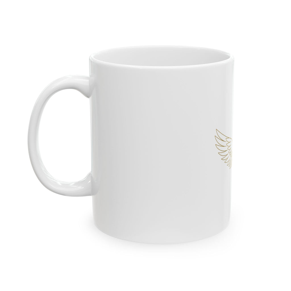 EverAfterWear Wing Outline mug - ceramic coffee mug mockup with gold streetwear design - alternate view