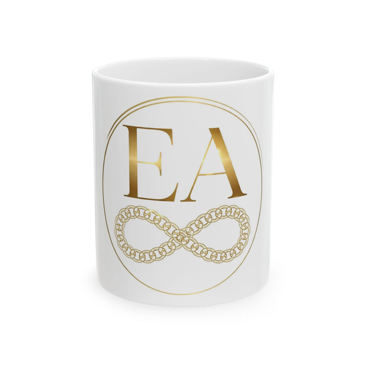 EverAfterWear Golden Chain Infinity Women's mug - ceramic coffee mug mockup with gold streetwear design