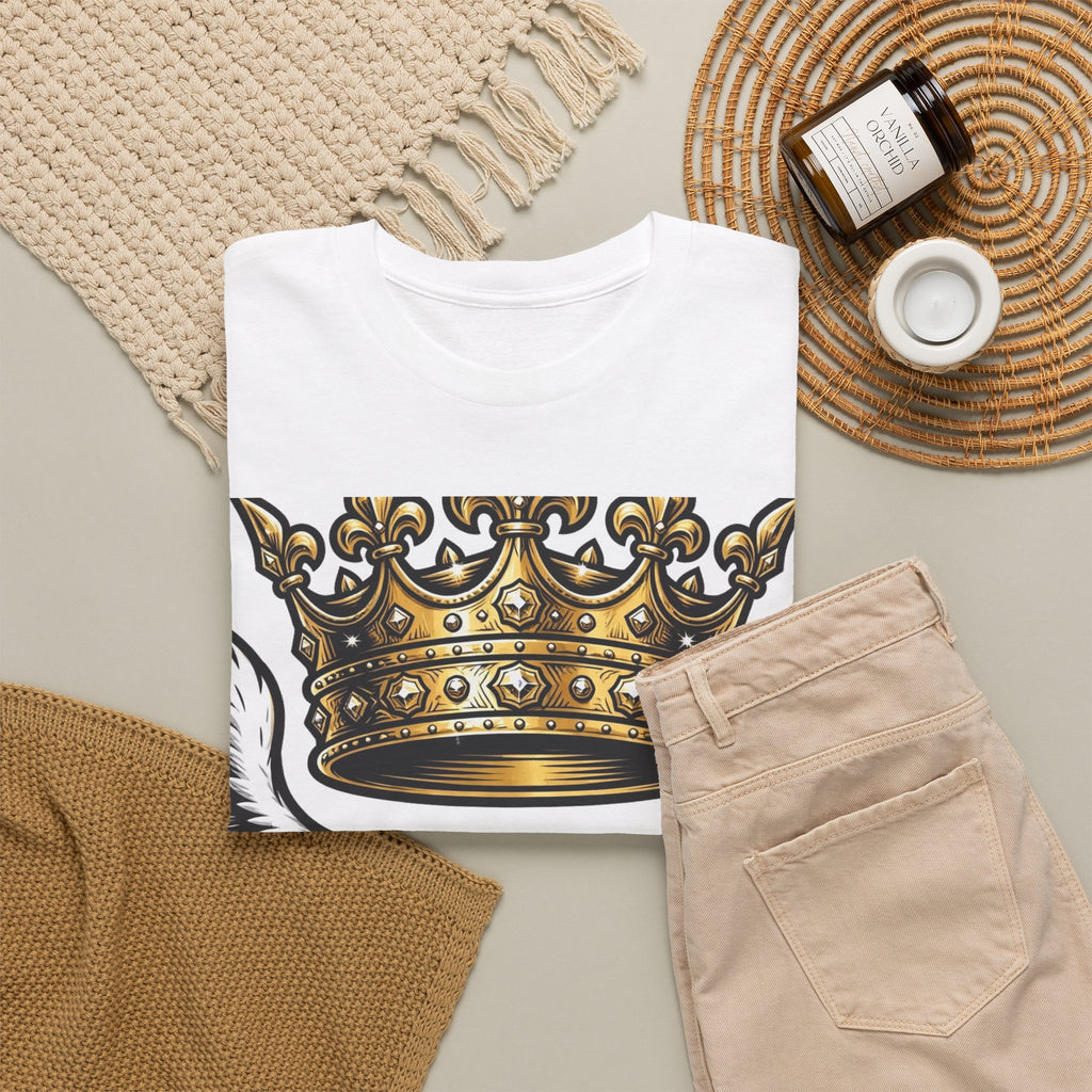 EverAfterWear Legacy Wings Crown Men's tee - product mockup with gold streetwear design - alternate view