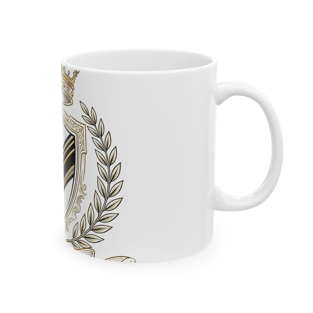 EverAfterWear Royal Crest MMXXVI Women's mug - ceramic coffee mug mockup with gold streetwear design - alternate view