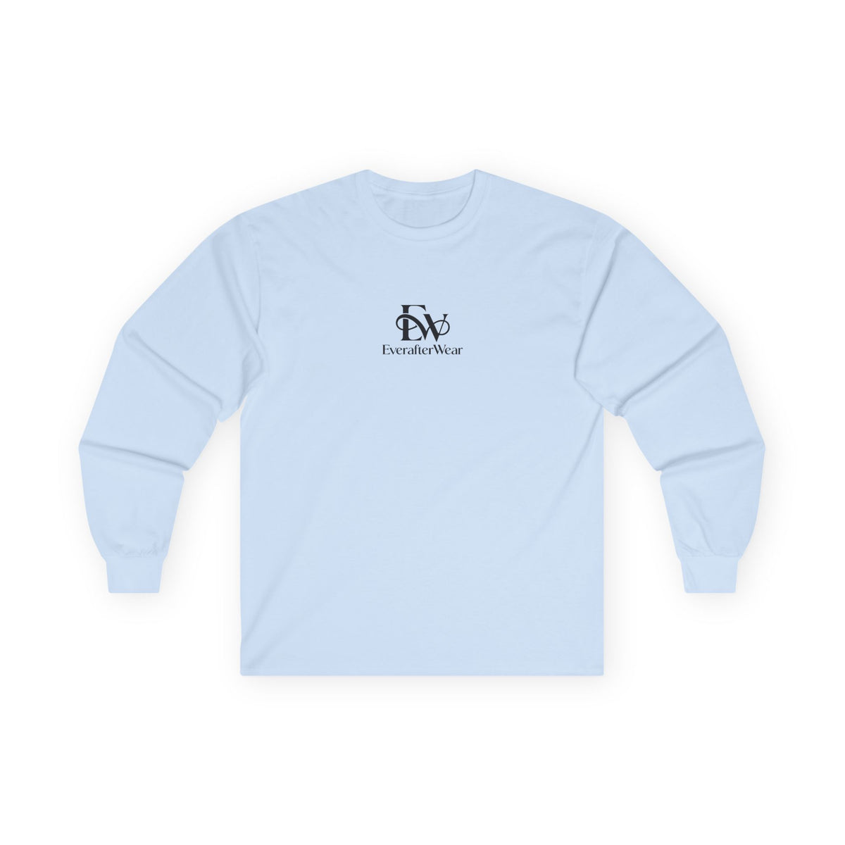 EverAfterWear Signature EW long-sleeve tee - product mockup with gold streetwear design - alternate view