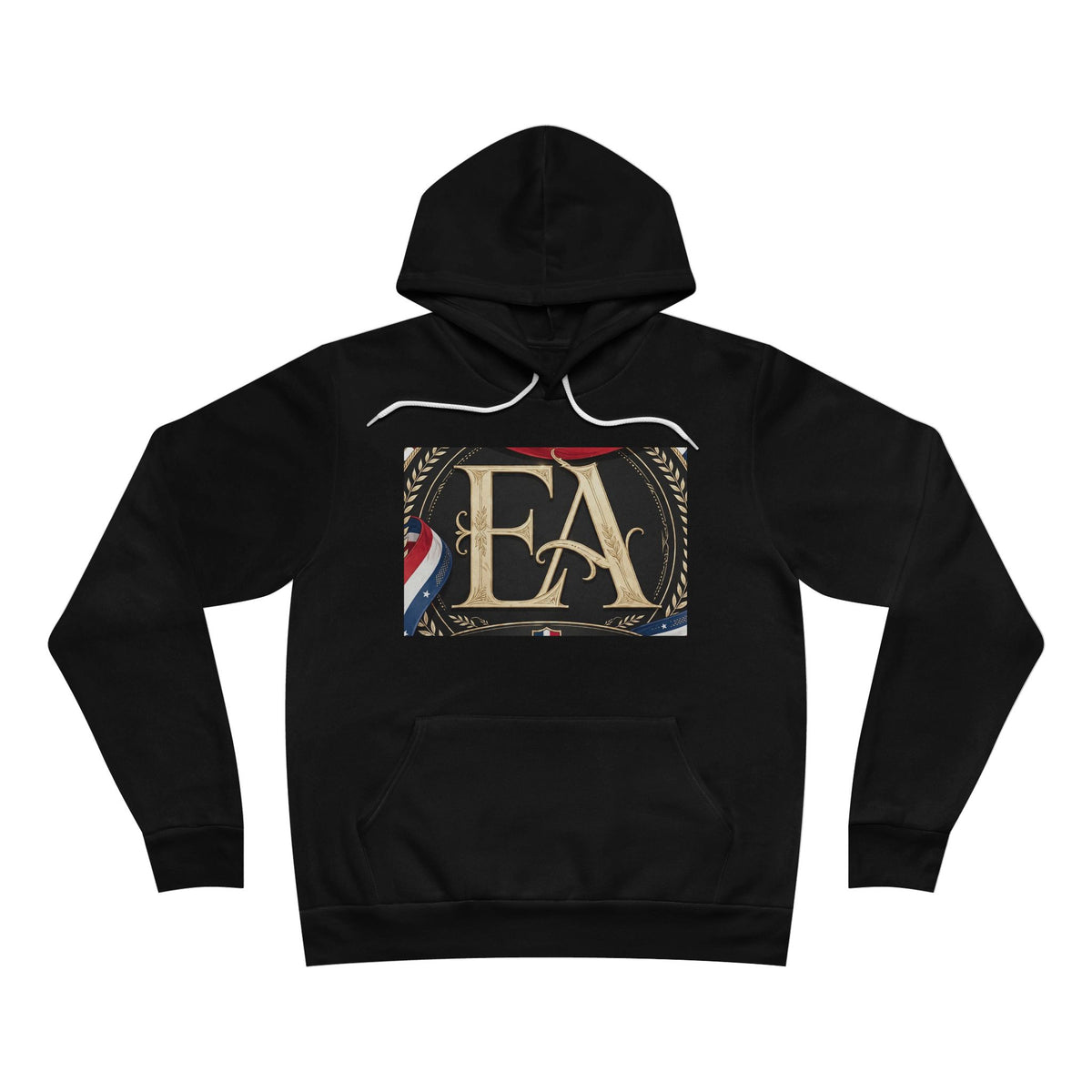 EverAfterWear Flag Ribbon EA Women's hoodie - product mockup with gold streetwear design - alternate view