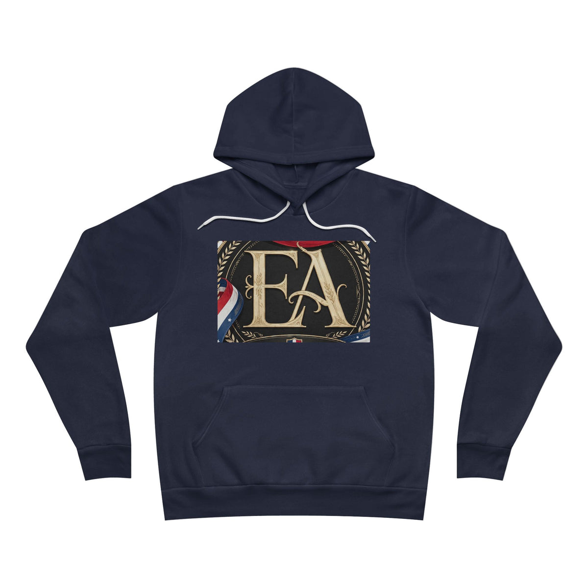 EverAfterWear Flag Ribbon EA Women's hoodie - product mockup with gold streetwear design - alternate view