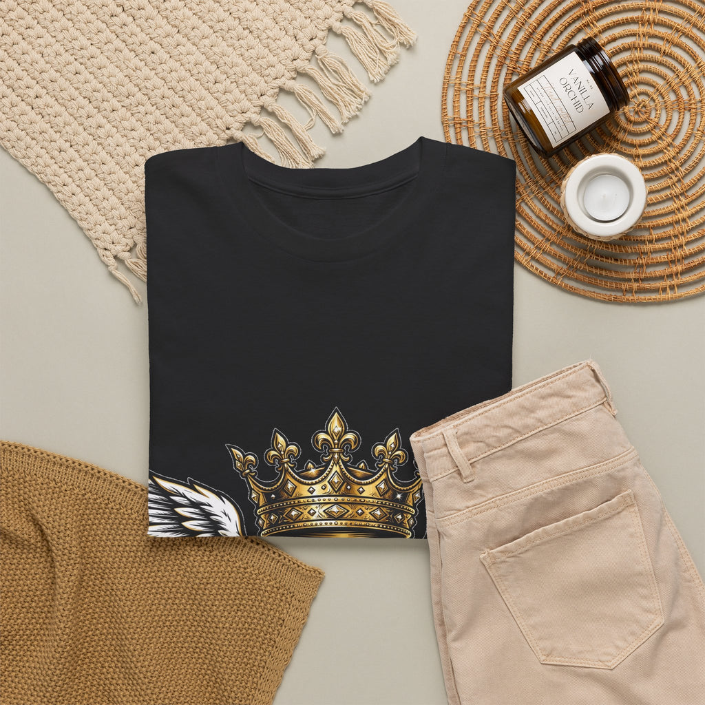 EverAfterWear Legacy Wings Crown tee - product mockup with gold streetwear design - alternate view