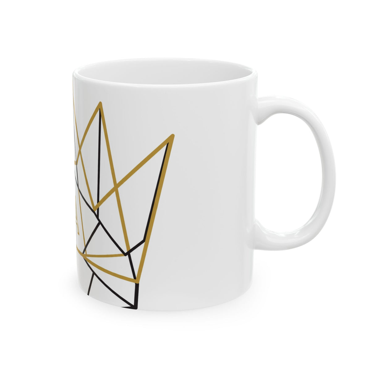 EverAfterWear EA Crown Monogram mug - ceramic coffee mug mockup with gold streetwear design - alternate view