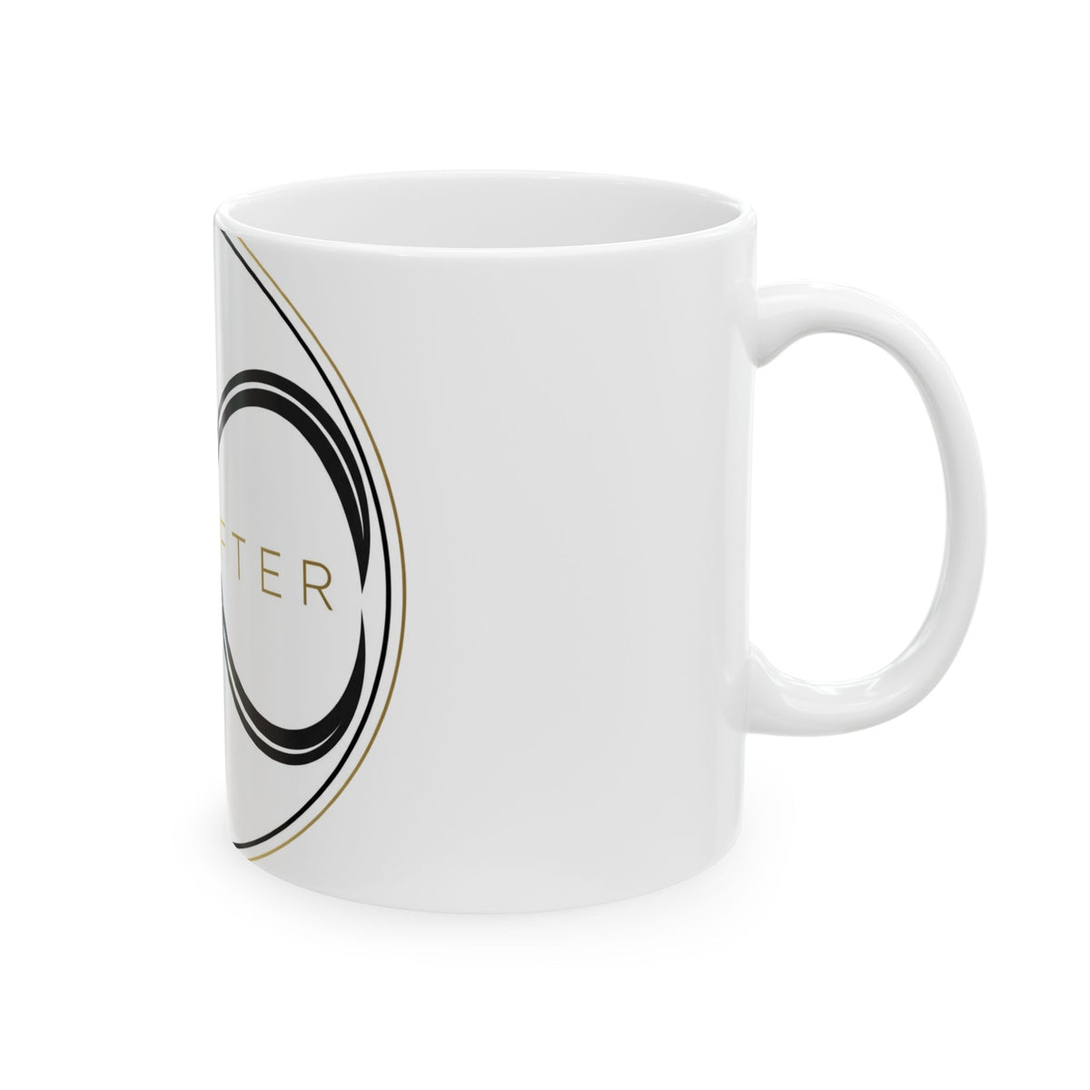 EverAfterWear Double Infinity EverAfter mug - ceramic coffee mug mockup with gold streetwear design - alternate view