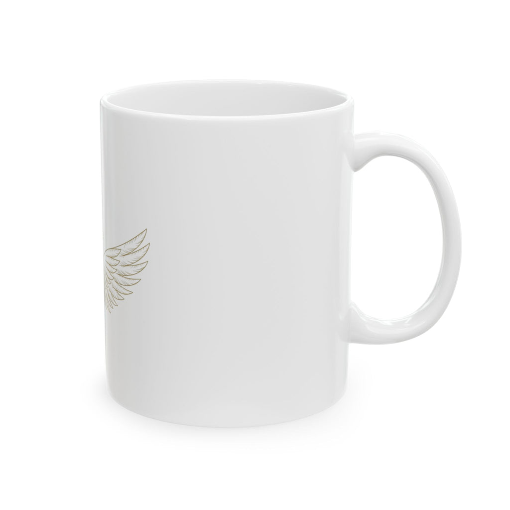 EverAfterWear Wing Outline Women's mug - ceramic coffee mug mockup with gold streetwear design - alternate view