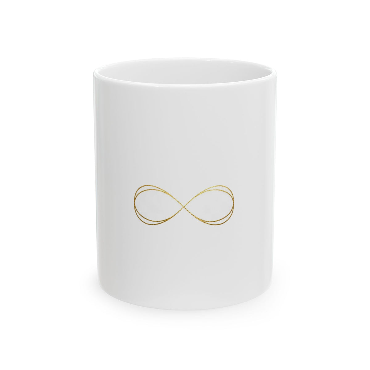 EverAfterWear Fine Line Infinity mug - ceramic coffee mug mockup with gold streetwear design