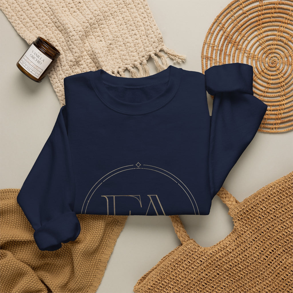 EverAfterWear EA Serif Women's sweatshirt - product mockup with gold streetwear design - alternate view