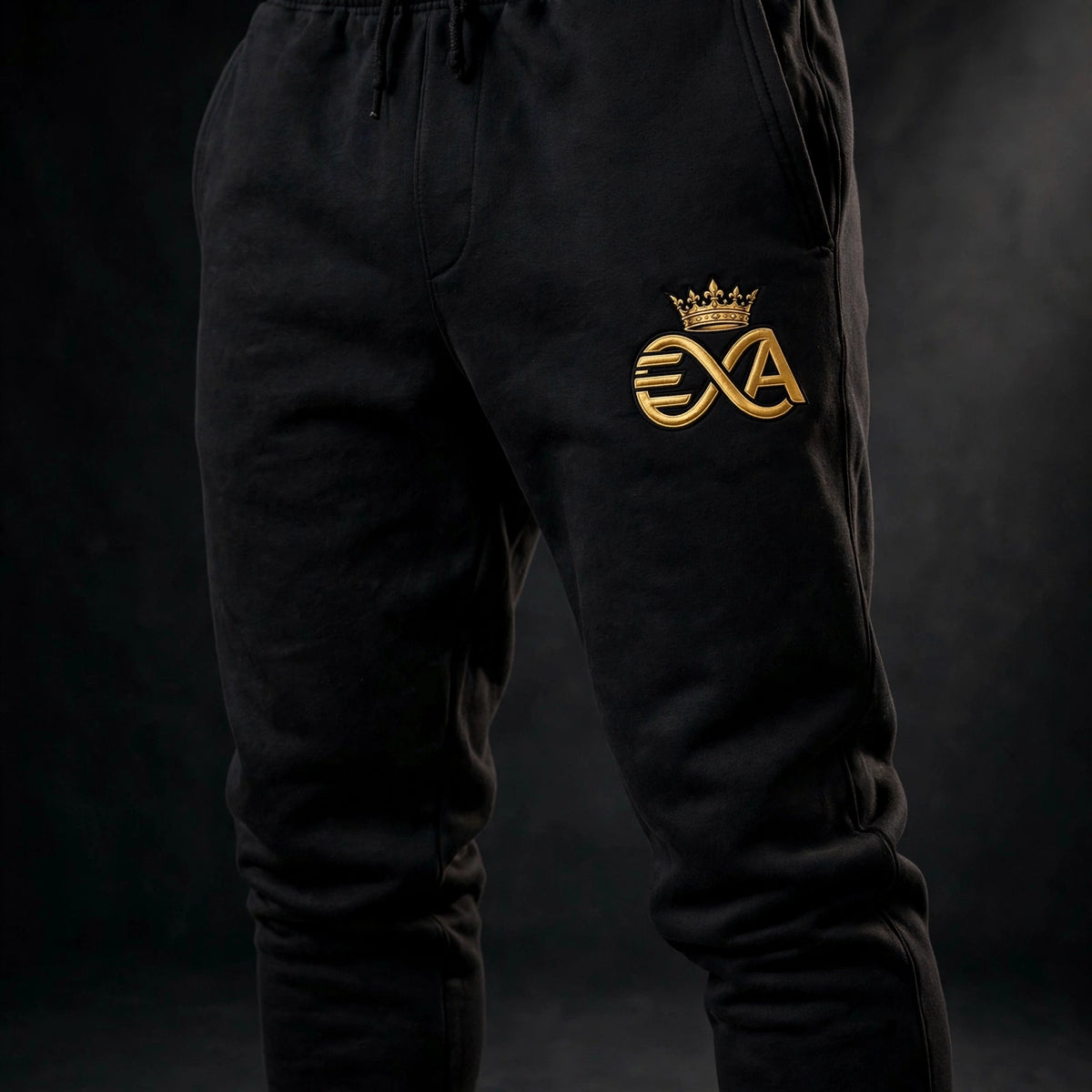 EverAfterWear HERO Crown EA Logo sweatpants - product mockup with gold streetwear design